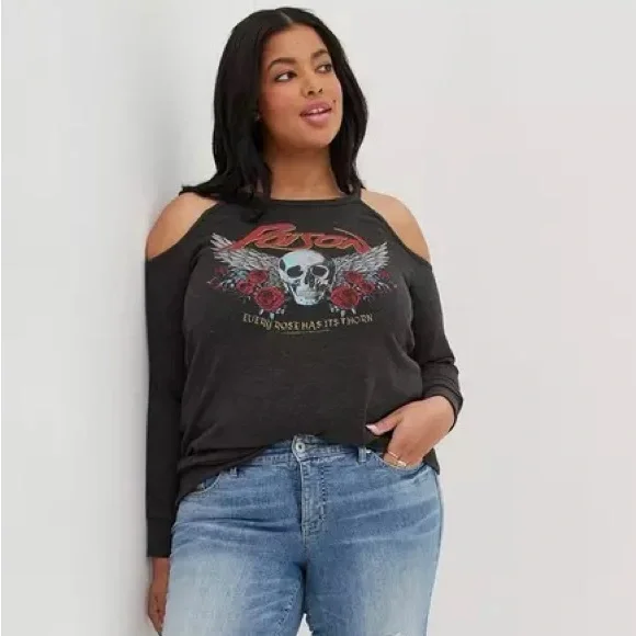 Torrid Poison Cutout Cold Shoulder Graphic Sweatshirt Vinyl Icons 3X NWT - Picture 1 of 14